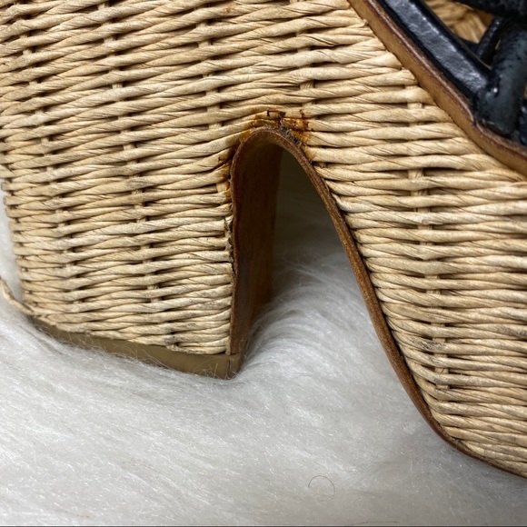 Prada Knotted Leather Wicker Platform Wedge Heels - Picture 5 of 14